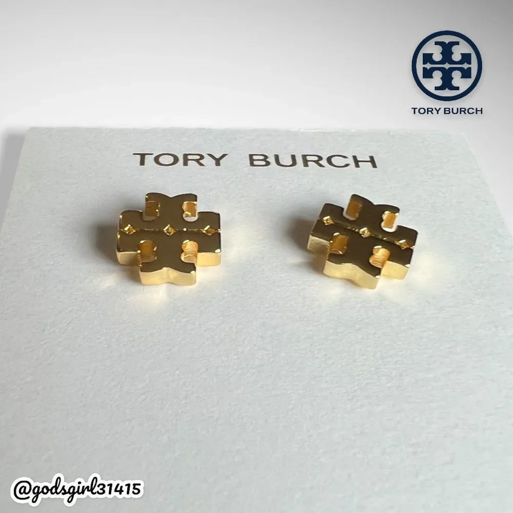 Tory Burch 18K Gold Plated Kira Logo Stud Earrings & Dust Bag $78 - Picture 2 of 11